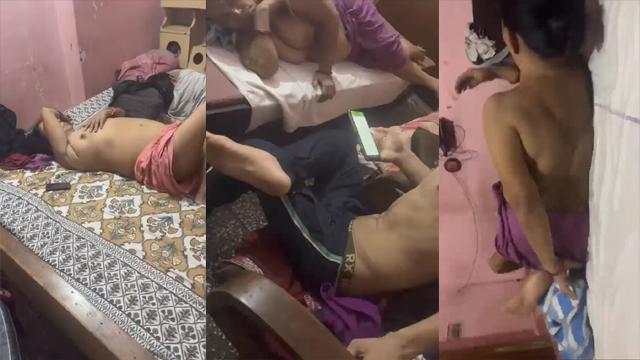 Shameless Aunty Lying Naked Boobs Out Infront Of Kids