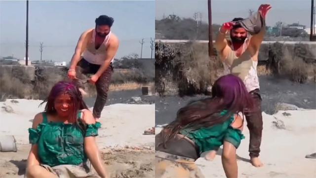 Disturbing Holi Video Girl Panties Removed Crowd