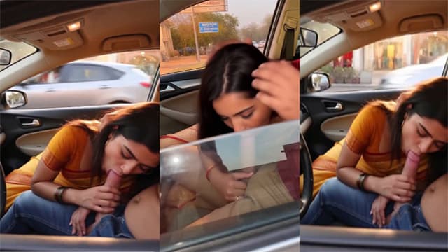 Indian Girl Giving Sloppy Blowjob In Car